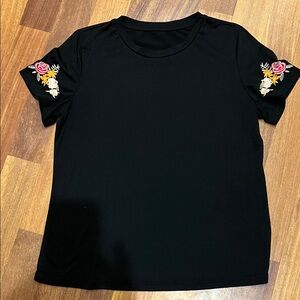 Black Floral Embroidered Women's Top